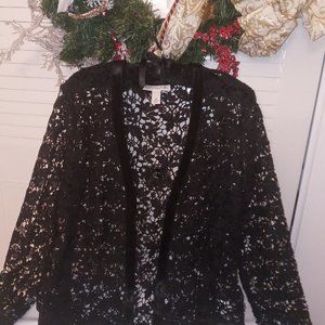 Black Lace Jacket with  Velvet Trim  EMALINE Size 12